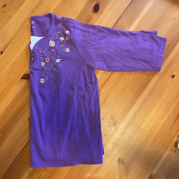 Vintage Blair Size Large Purple Women’s Half Sleeve Floral Bird Tee - Picture 2 of 7